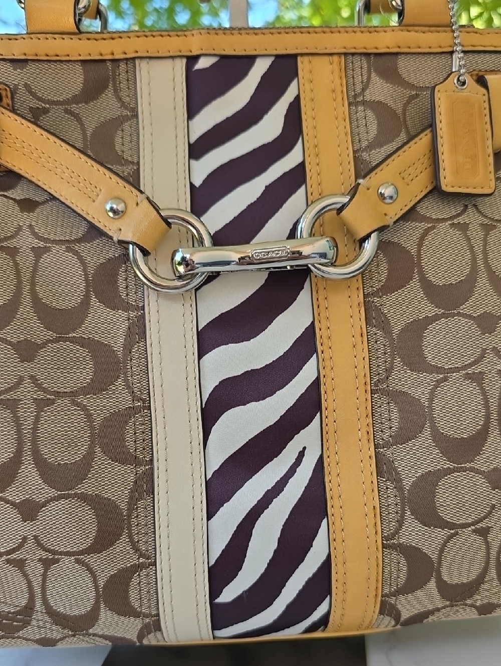 Coach Y2K Nancy Brown Signature Canvas Leather Shoulder Tote Bag Zebra Stripe - Picture 5 of 16